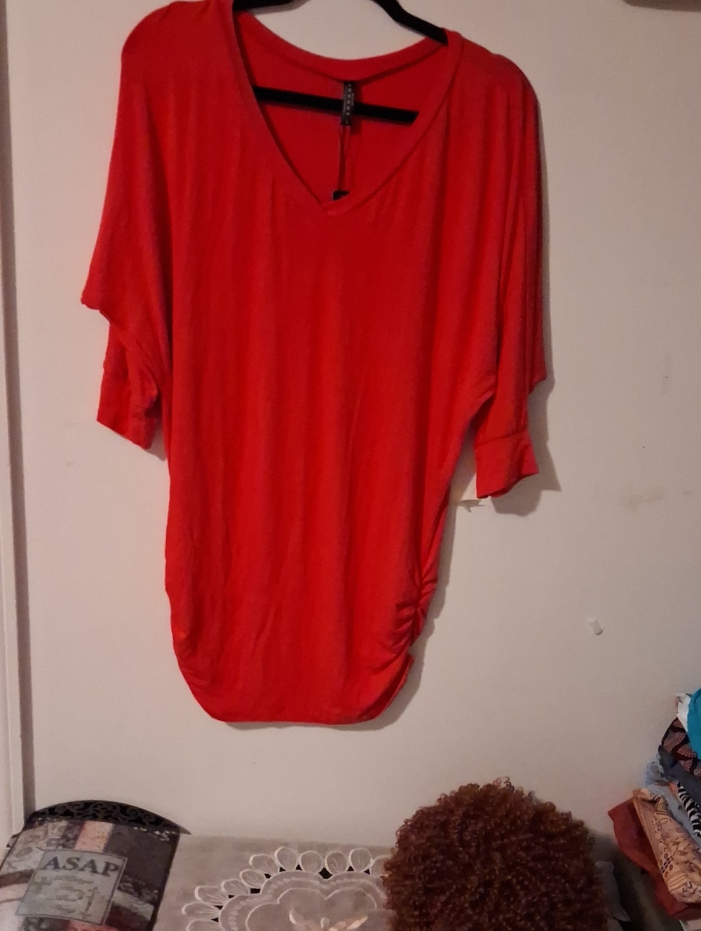 Johnny Was Bright Red V-Neck Dolman Tunic